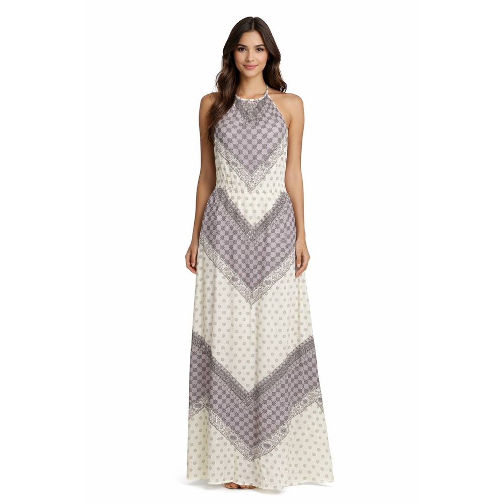 Lucky‎ Brand Womens Halter Maxi Geometric Dress Beachy Hippie Boho Cottagecore
